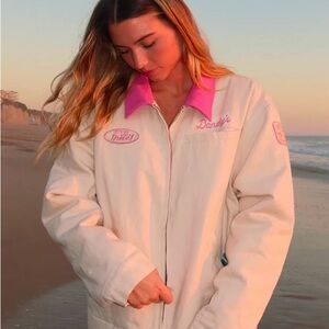 Women's Cream Dandy Jacket with Pink Collar